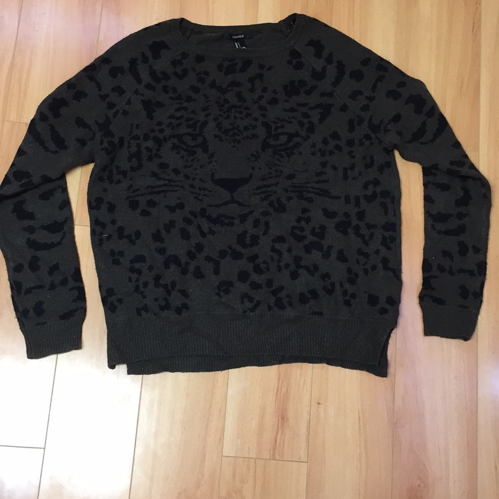 Green cheetah print sweater